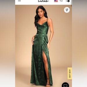 Lulu’s Green Floral Satin Dress
